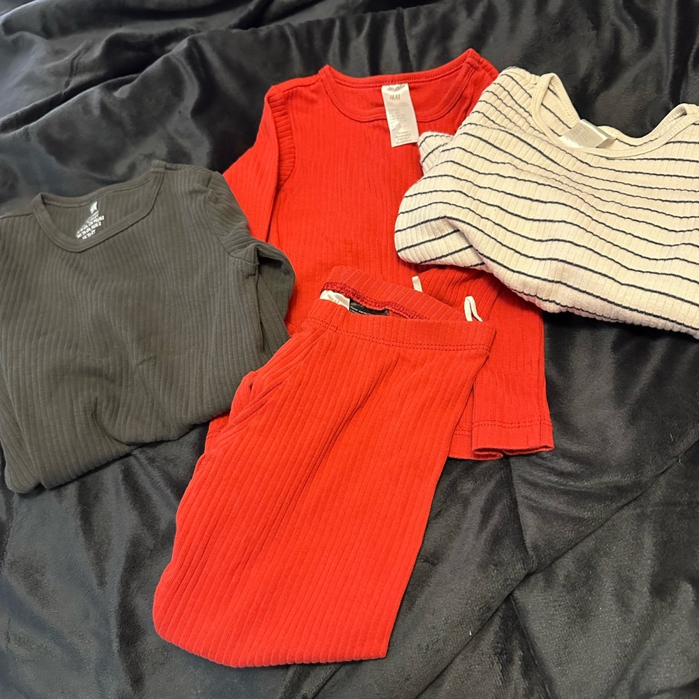 H&M Bundle - Red Outfit, Striped and Black Ribbed Tops - Bin 13